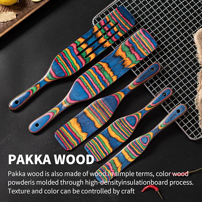 Pakkawood Spurtle Set, Gudamaye 5 Pcs Pakkawood Kitchen Utensils, Wooden Spoons - Image 3