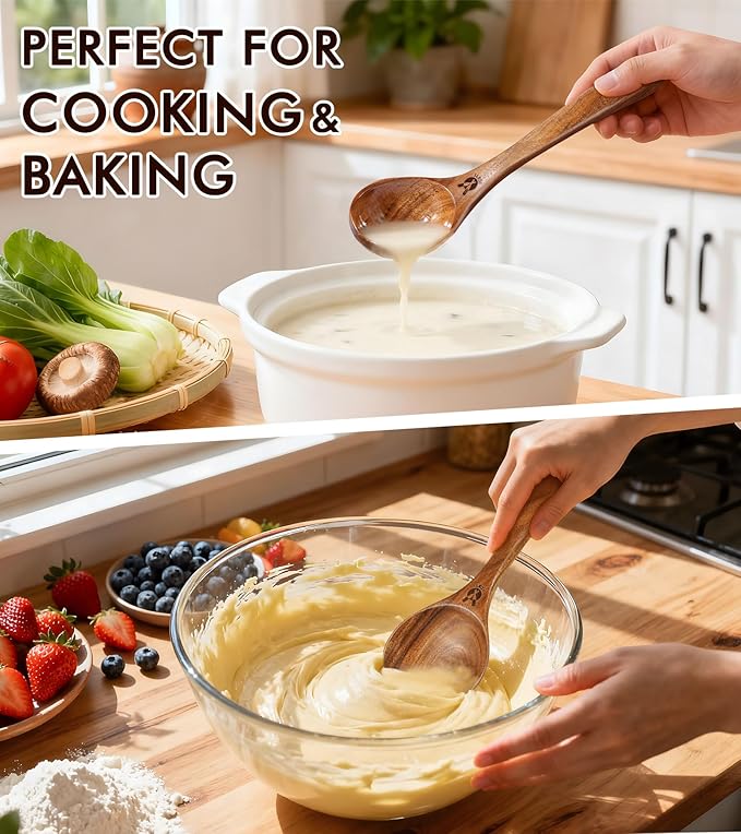Wooden Spoons for Cooking, Comfortable Grip Wooden Utensil Set for Nonstick - Image 7