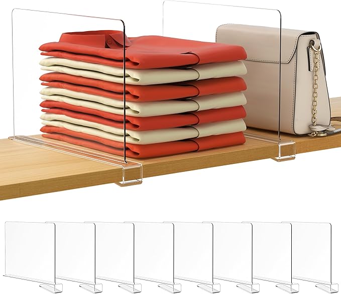 HBlife 8 Pack Clear Shelf Dividers, Vertical Purse Organizer by HBlife
