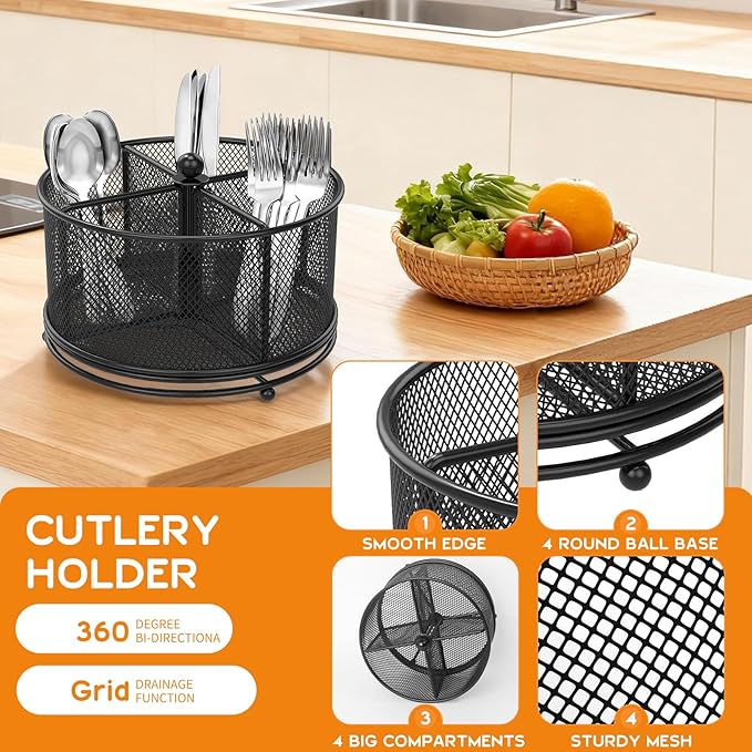 2 Pack 360° Rotating Metal Utensil Caddy - Image 6