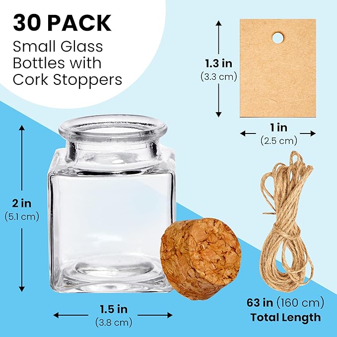 BLUE PANDA 30 Pack Small Glass Bottles - Image 3