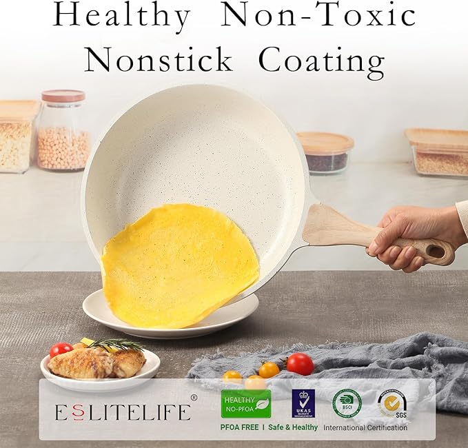 ESLITE LIFE Nonstick Ceramic Frying Pans Skillets Set, Non-Toxic Egg Omelette - Image 3