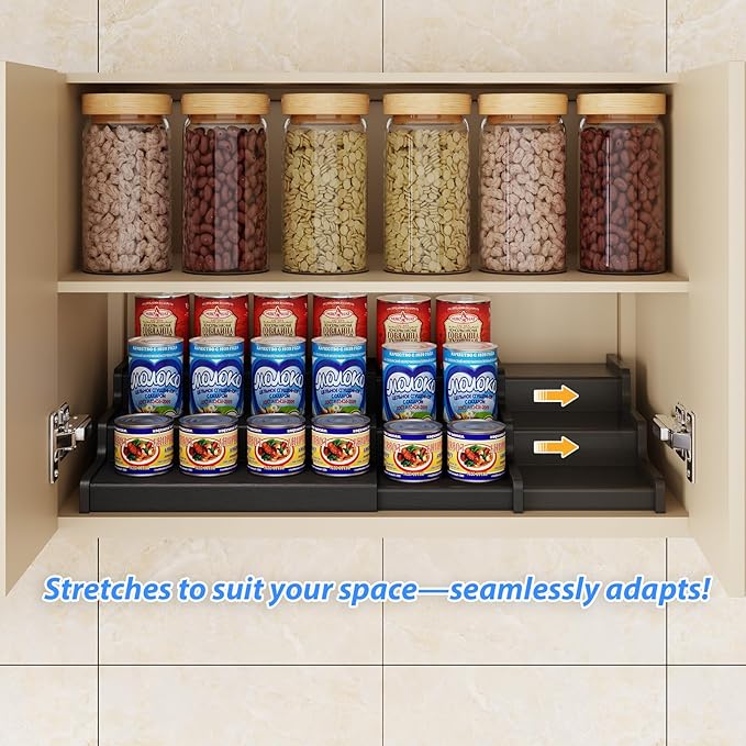Expandable Bamboo Can Rack Organizer, 3-Tier Adjustable Pantry Storage - Image 6