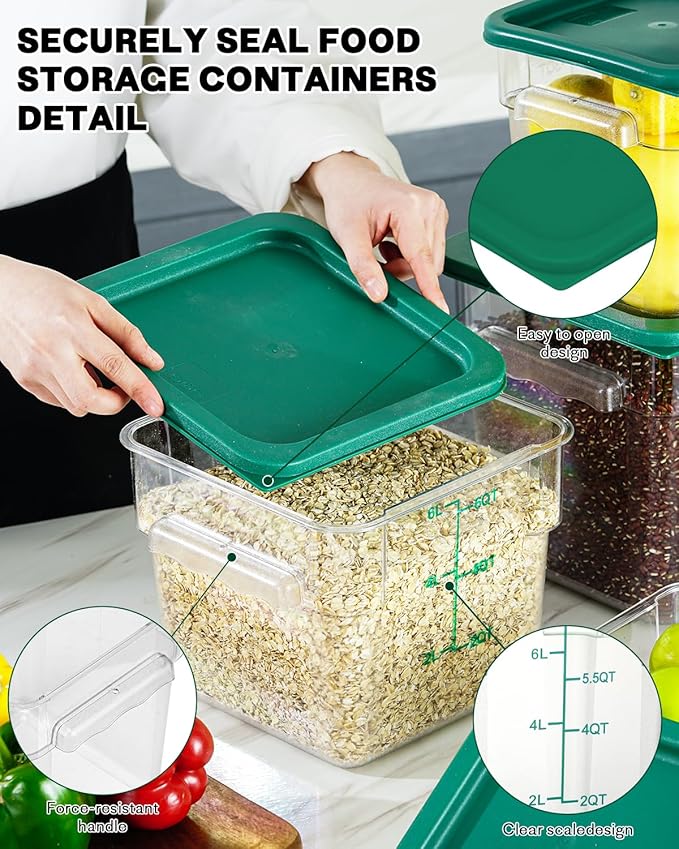 2QT NSF Food Storage Containers: 6 PCS Commercial Clear Square Food Storage - Image 7