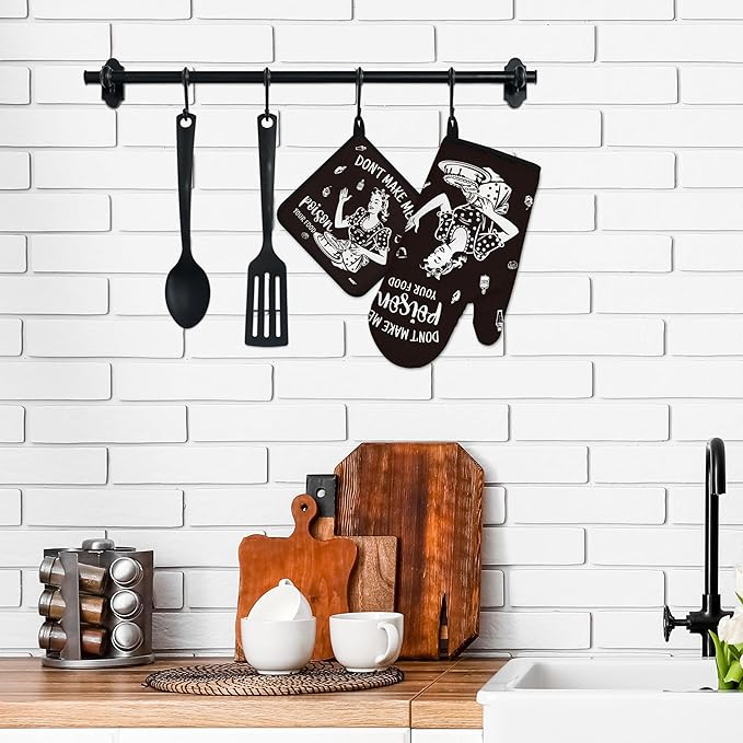 Funny Oven Mitts and Pot Holders Sets Black Kitchen Accessories Cute Kitchen - Image 6