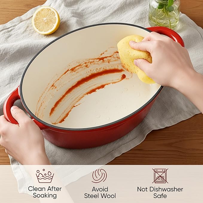 Oval Dutch Oven for Bread Baking, 4.5 Quart Non Stick Enameled Cast Iron Dutch - Image 7