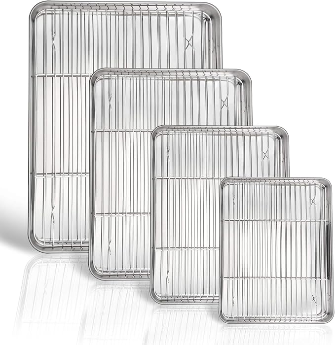 P&P CHEF 16 + 12.5 + 10.4 + 9 Inch Baking Sheet and Rack Set, Oven & Dishwasher by PPCHEF