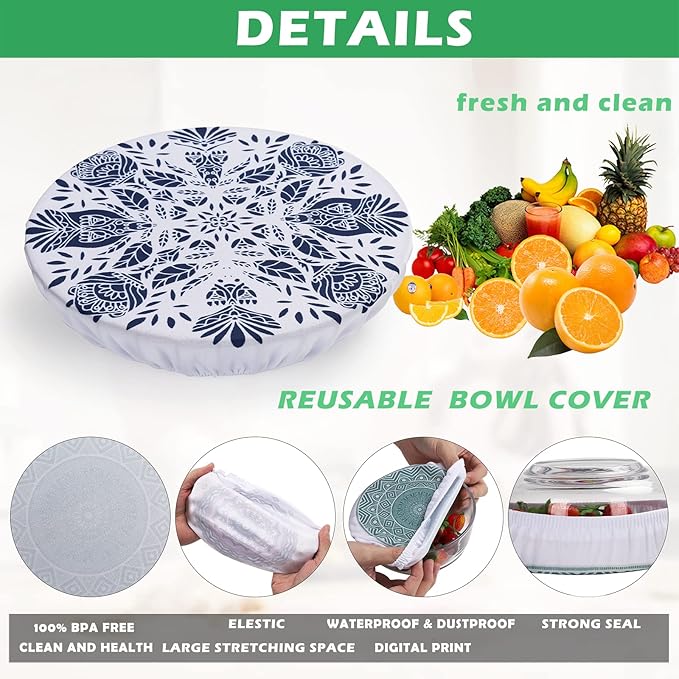 10Pcs Reusable Bowl Covers In 5 Size, Stretch Cloth Fabric Dish Cover Kitchen - Image 3