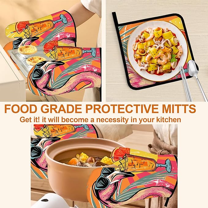 Cool Flamingo Oven Mitts and Heat Resistant Pads - Image 5