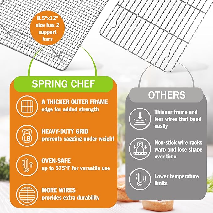 Spring Chef 8.5" x 12" Stainless Steel Cooling Racks, Wire Rack - Image 4