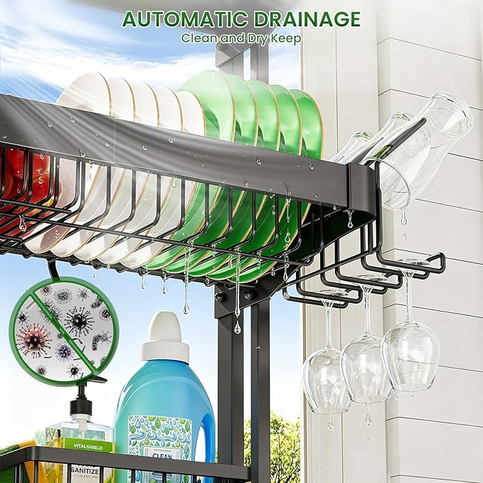 Over The Sink Dish Drying Rack, Adjustable 3 Tier Large Capacity Stainless - Image 6