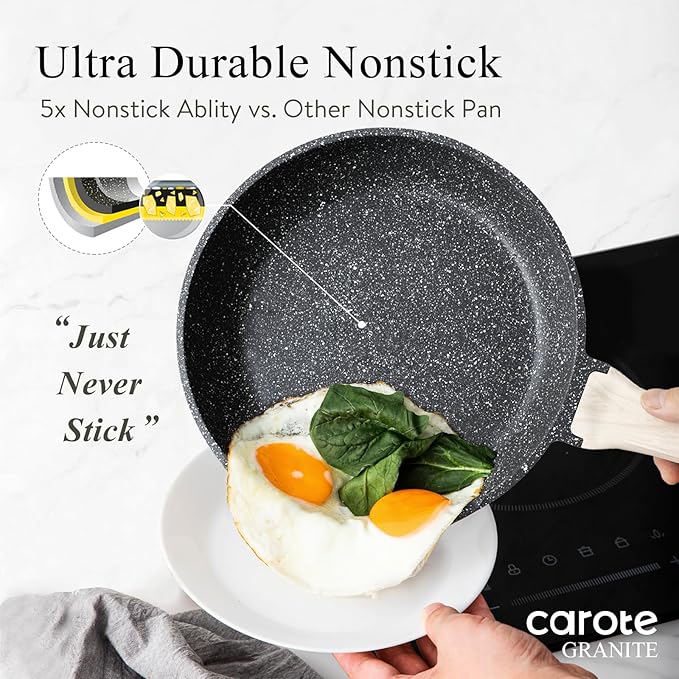 CAROTE Non Stick Frying Pan Skillet, Egg Pan Omelet Pans, Granite Cookware - Image 4