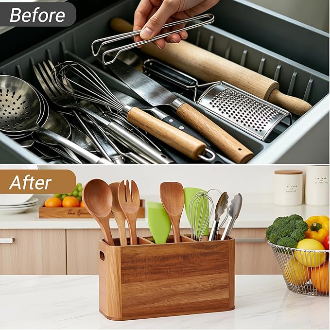 2PC Wooden Kitchen Utensil Holder - Image 6