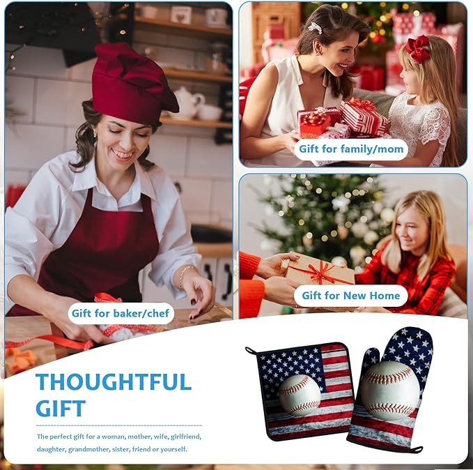 American Flag Baseball Oven Mitts and Pot Holders Sets Heat Resistant 4Pcs - Image 7