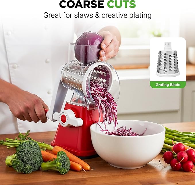 Nutrichef 3 in 1 Cheese Grater & Shredder | Strong Suction Base, Rotary Handle - Image 5