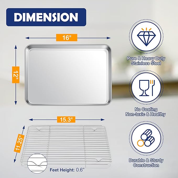 16 Inch Baking Sheet Pan with Rack Set, Joyfair Stainless Steel Toaster Oven - Image 2