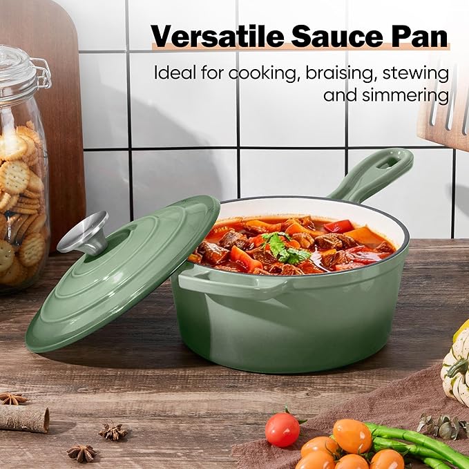 Homikit 3 Quart Saucepan with Lid, Enameled Cast Iron Sauce Pan Cooking Pot - Image 7