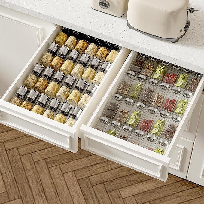 AMBIRD Spice Drawer Organizer, 4 Tier-2 Set Clear Spice Rack Tray Expandable - Image 6