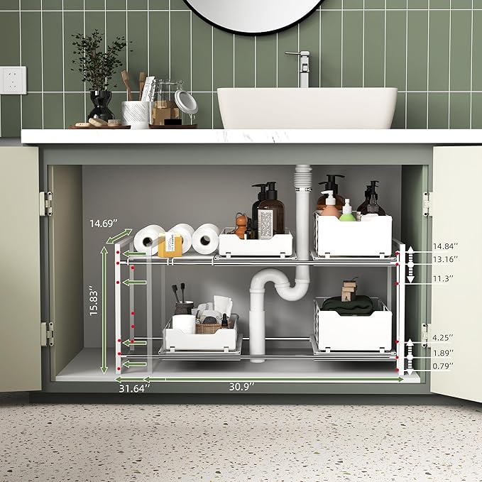 NETEL NETELAdjustable Under Sink Organizers and Storage, 2 Tier Expandable Pull - Image 3