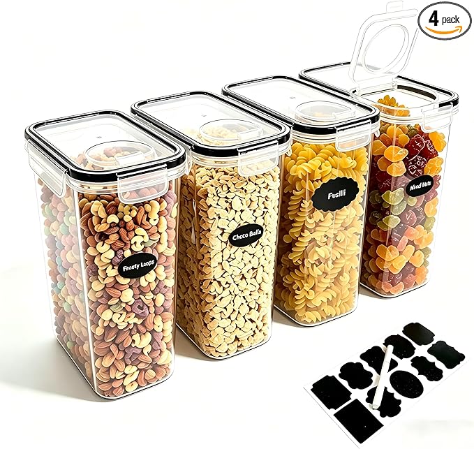 4 Pack 4L/135oz Cereal Storage Containers, Airtight BPA Free Plastic Cereal by stusgo