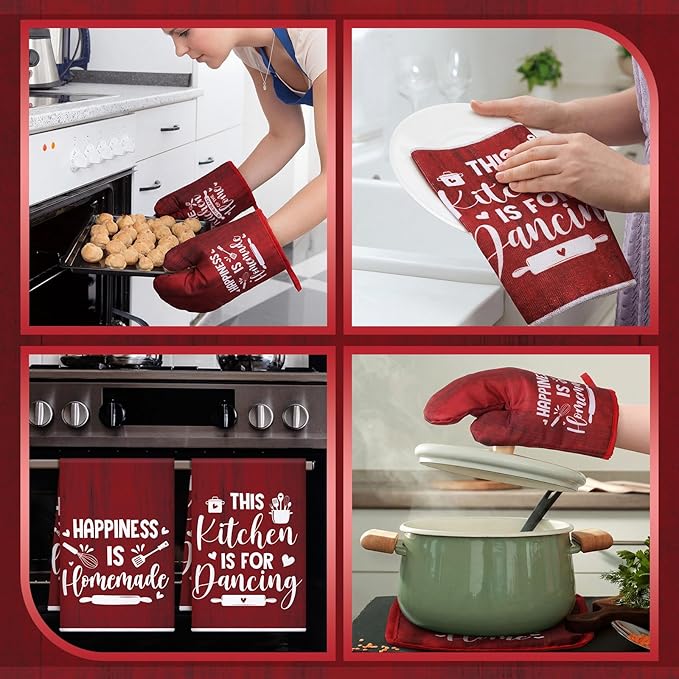 12 Pcs Farmhouse Kitchen Decor Sets 4 Red Kitchen Hand Towels 4 Dish Clothes 2 - Image 5