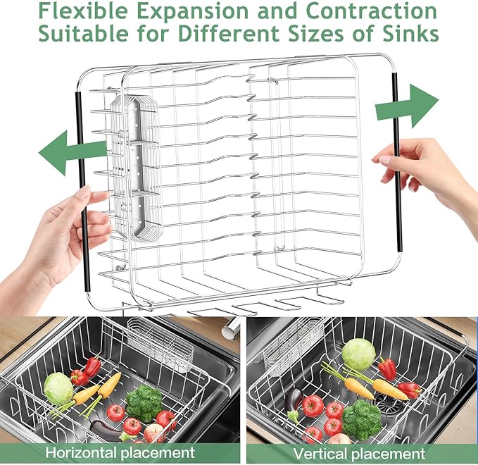 Fanbsy Dish Drying Rack in Sink, Extendable Stainless Steel Dish Drainers - Image 6