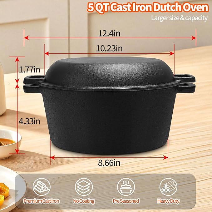 Cast Iron Dutch Oven for Bread Baking, 5 Qt Sourdough Dutch Oven - Image 7