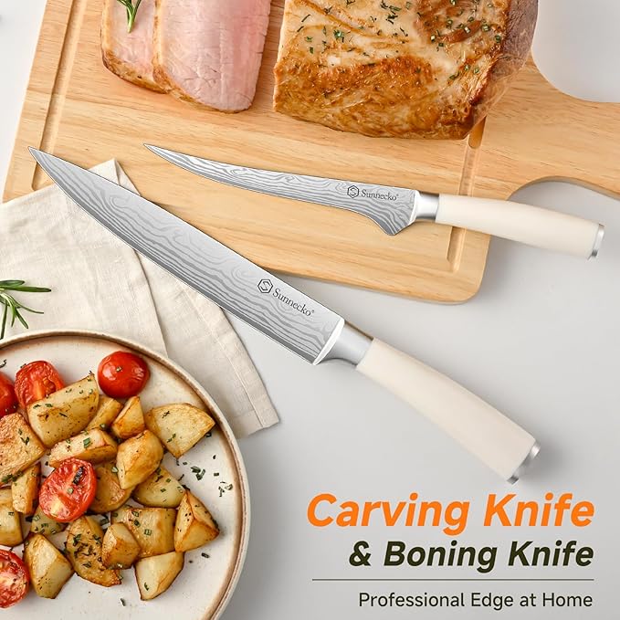 Sunnecko Knife Set with Block and Sharpener, 15 Piece Kitchen Knife Block Set - Image 4