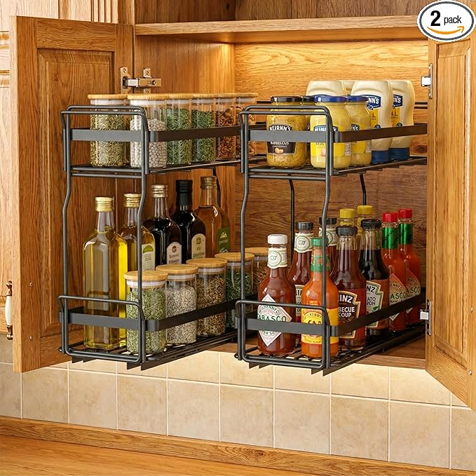 Pull Out Spice Rack Organizer for Inside Kitchen Cabinets, Heavy Duty Slide Out by WOAHKIT