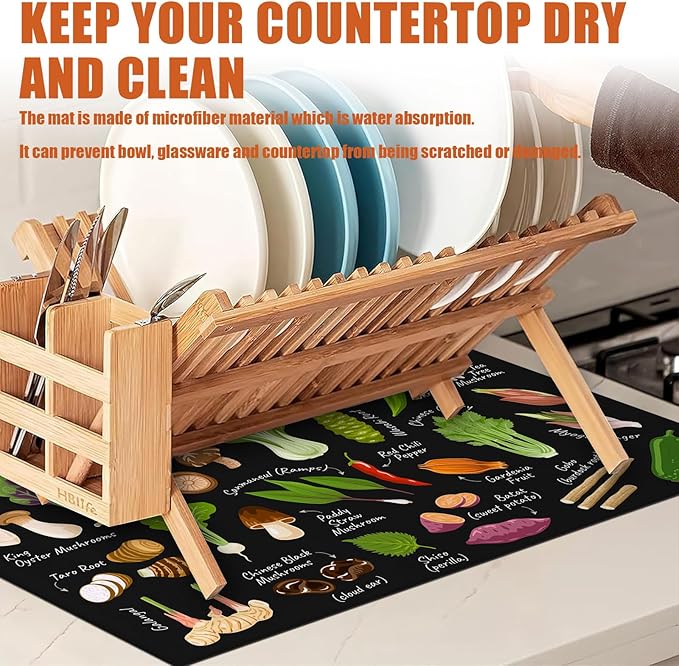 Vegetables Dish Drying Mat for Kitchen Counter Microfiber Absorbent Dish - Image 6