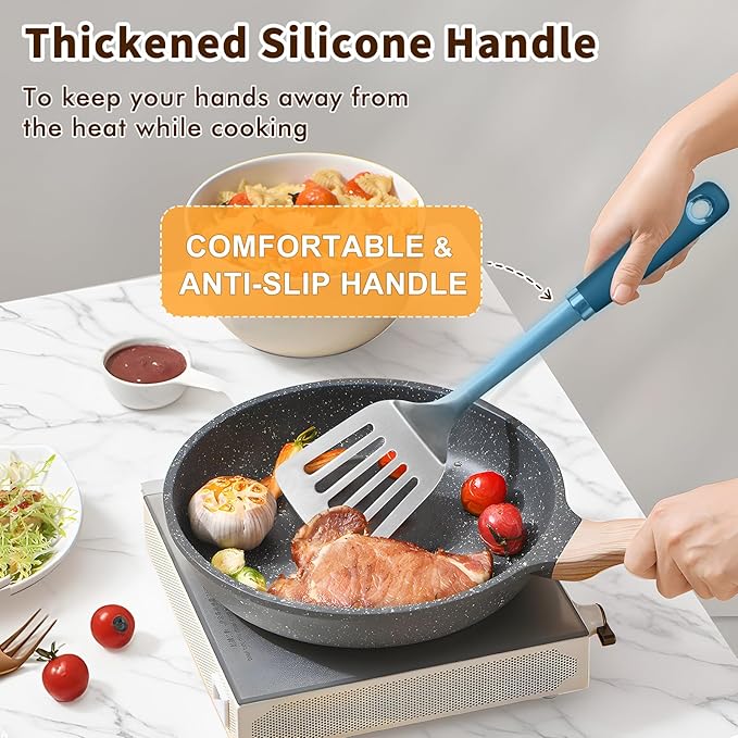 2 Pcs Silicone Stainless Steel Spatulas Set, Metal Spatula Solid & Slotted - Image 3