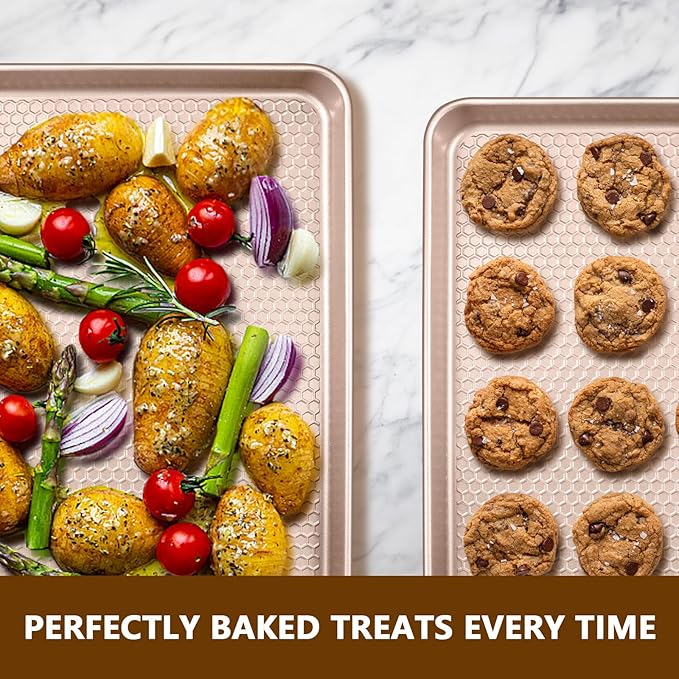 Wildone 2 Pack Half Sheet Baking Pans, Honeycomb Embossed Nonstick Baking Sheet - Image 6