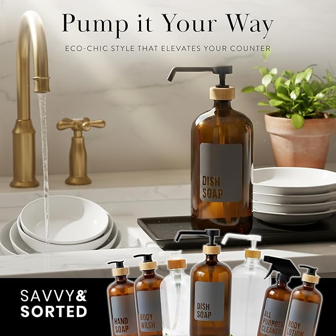 SAVVY & SORTED Amber Glass Dish Soap Dispenser - Image 3