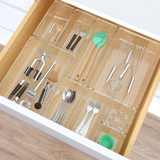 StorMiracle 23 PCS Clear Plastic Drawer Organizers Set, 4 Size Desk Drawer - Image 6
