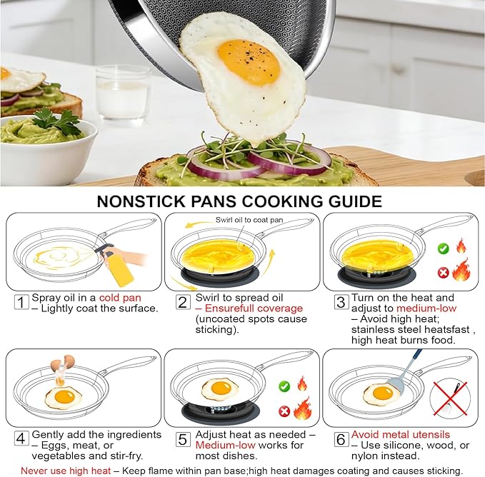 Non Stick Frying Pans, 12-inch Hybrid Frying Pans Nonstick Stainless Steel - Image 5