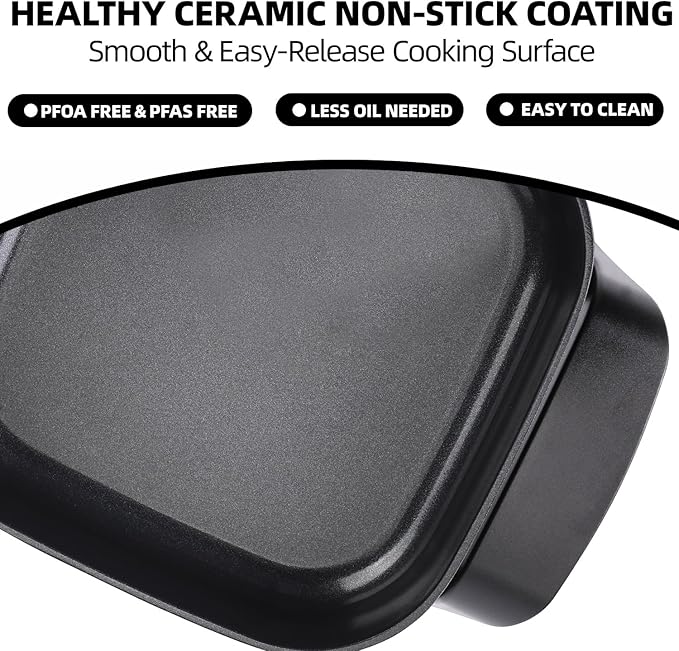 8" Electric Skillet with PFAS-Free Non-Stick Ceramic Coating, Removable - Image 3