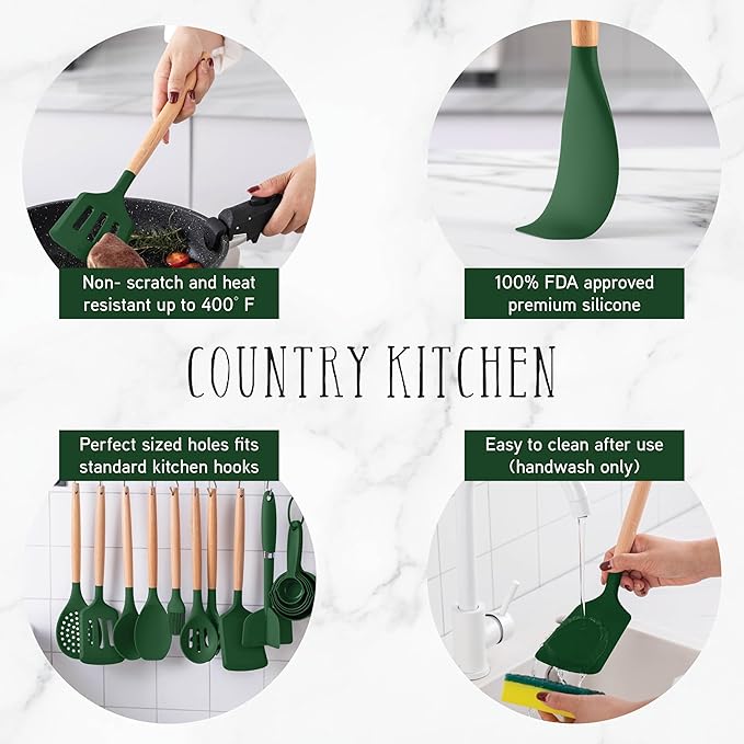 Country Kitchen Non Stick Silicone Utensil Set - Image 4