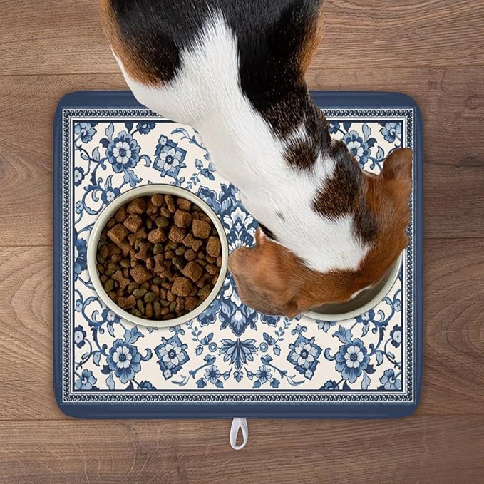 Blue Floral Dish Drying Mat for Kitchen Counter Vintage Flower Pattern - Image 9