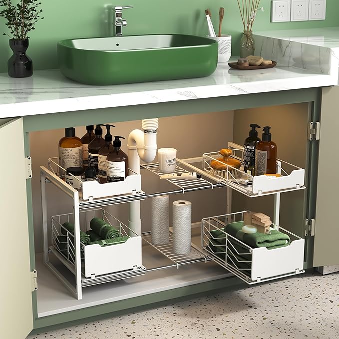 NETEL NETELAdjustable Under Sink Organizers and Storage, 2 Tier Expandable Pull by NETELOfficial