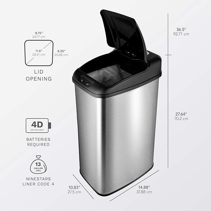 NINESTARS DZT-50-6 The Original Automatic Motion Sensor Trash Can, 13.2 Gal. / - Image 3