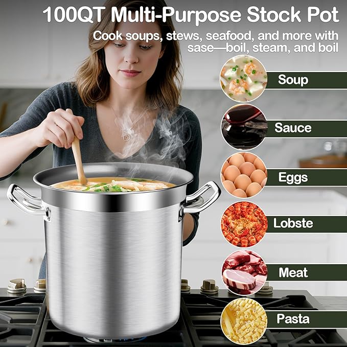 Stainless Steel Stock Pot, 100 QT Large Stock Pot - Image 4