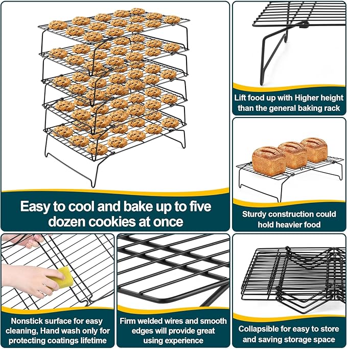 P&P CHEF Cooling Rack, 5-Tier Stainless Steel Stackable Baking Cooking Racks - Image 3