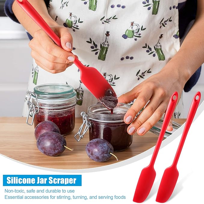Patelai 2 Pieces Silicone Jar Spatula Long Handle Non-stick Rubber Scraper Heat - Image 6