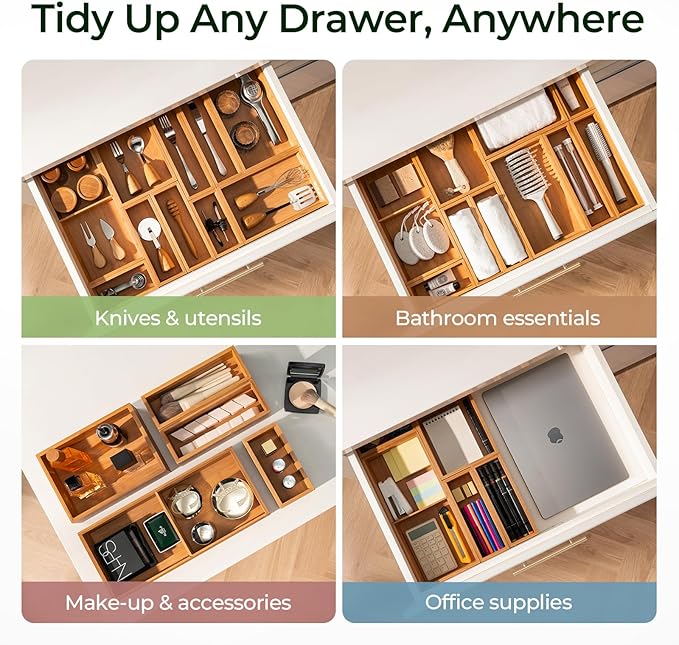 keechee 10-Piece Bamboo Drawer Organizer Set, 2.2" Deep Multi-Use Organizers - Image 4
