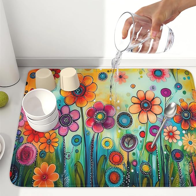 Abstract Colorful Floral Dish Drying Mat - Image 6
