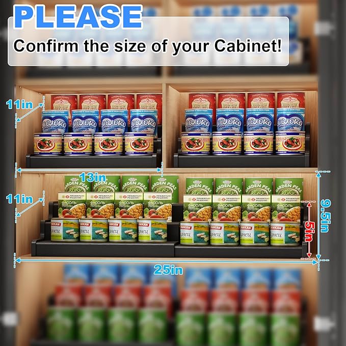 Expandable Bamboo Can Rack Organizer, 3-Tier Adjustable Pantry Storage - Image 3