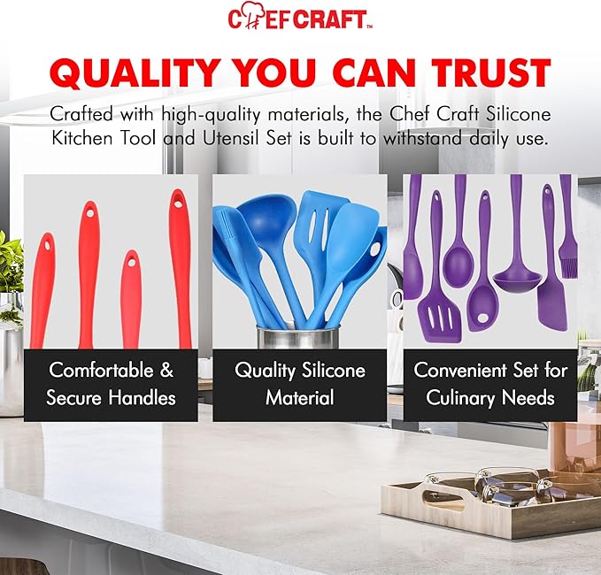 Chef Craft 7 Piece Blue Premium Silicone Kitchen Tool Set - Image 6