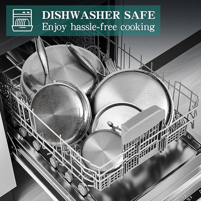 EWFEN Pots and Pans Set, 3 Ply 11 Piece Stainless Steel Cookware Set, Oven - Image 9