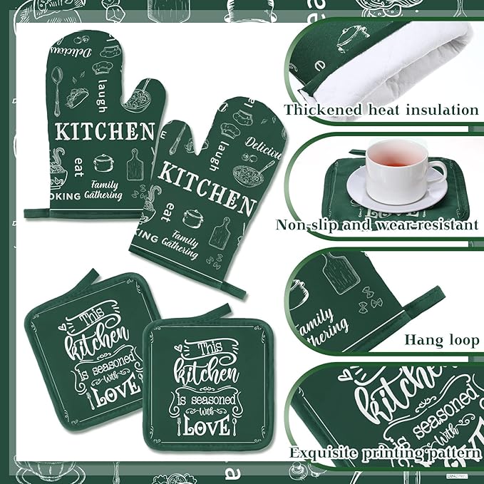 12 Pcs Farmhouse Kitchen Decor and Accessories Sets 4 Green Kitchen Towels 4 - Image 6