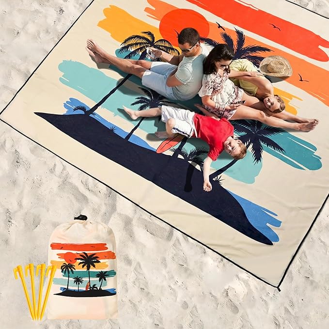 WIWIGO Beach Blanket Waterproof Sandproof Beach Mat 79" X 83"/10'x9'for 2-8 - Image 6
